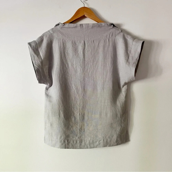 LHI Lithuanian 100% Linen Cap Sleeve Top Blouse in Dove Gray  Size XS - Picture 6 of 9